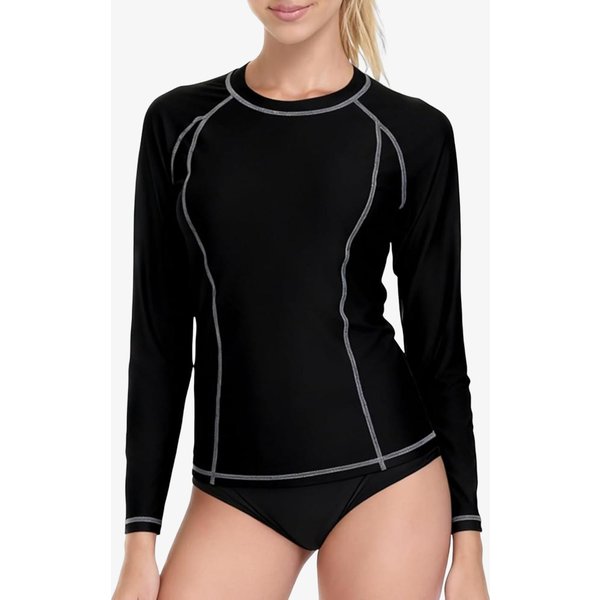 Charmleaks Damska Koszulka Z DłUgim RęKawem Do PłYwania Rash Guard UPF 50+ Kamizelka Rash Vest SzybkoschnąCa Koszulka Sportowa Top (Bez Dna) S-image