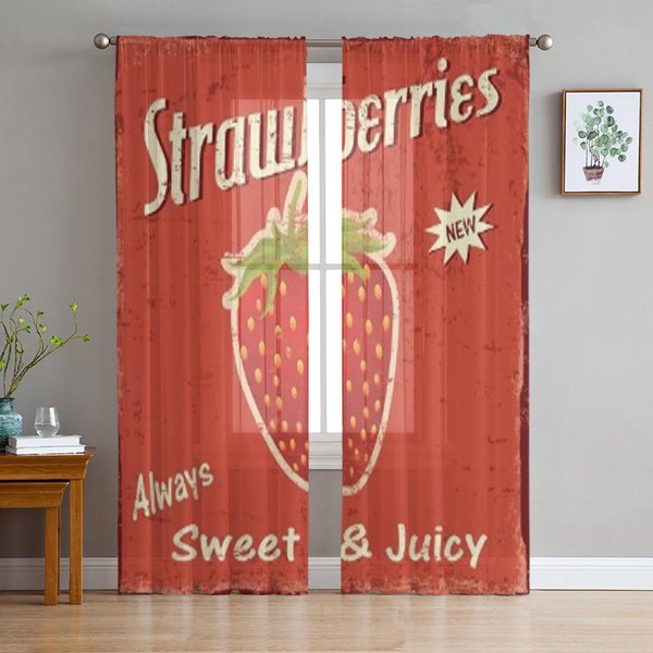 PóSter Vintage Grunge De Fresas Cortinas Transparentes De Gasa Lujosas Para DecoracióN De Sala De Estar Dormitorio Visillos Para Ventana Cortina De Tul 135W X 114H(Cm) Brown-image