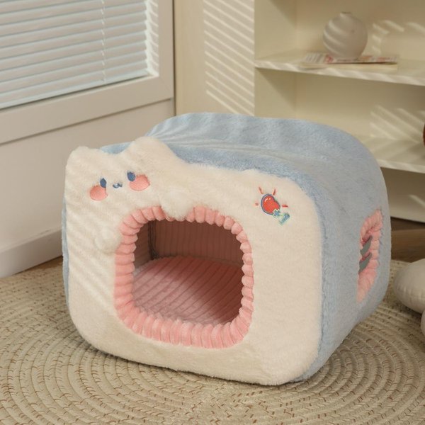 Cama Para Gatos Linda Casa CáLida Para Mascotas Cueva Para Gatitos CojíN Confort Casa Para Gatos Cesta Para Perros Tienda Nido Para Cachorros Esterilla Para Perros PequeñOs Suministros Cama Para Gatos 46X32X33CM Beige-image