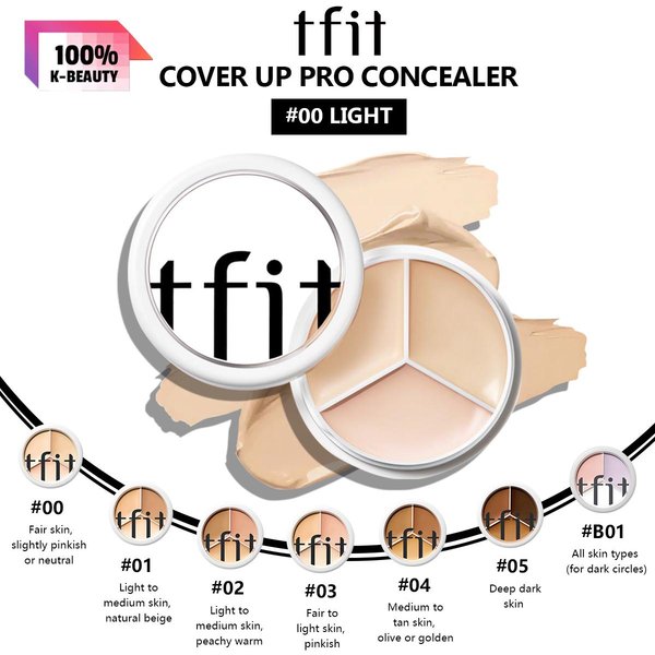 Tfit Cover UP PRO Corrector 15G 00-05, Alta Cobertura, Textura Ligera, Maquillaje De Larga DuracióN, CosméTicos Coreanos, Maquillaje Coreano 00 Light Beige-image