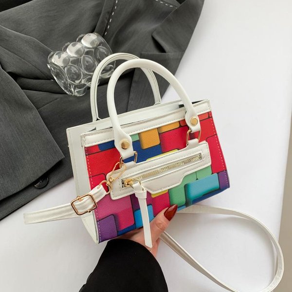 Bolso Cuadrado PequeñO De Mano Para Hombro Con Empalme De Color Contrastante Nuevo De Verano Bolso Cruzado Casual De Un Solo Hombro-image