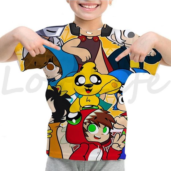 Camiseta Mikecrack Para NiñOs NiñAs NiñOs Camiseta De Dibujos Animados Kawaii Verano Manga Corta Camiseta Anime Compadretes Camisetas Ropa Infantil 110 Black-image