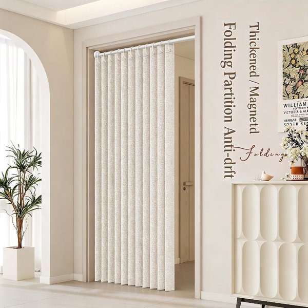 ZasłOna Drzwiowa SkłAdana Bez Wiercenia Elegancki Styl Domowy Przegroda PrywatnośCi MięKka Przegroda Do Sypialni Salonu Biura ZasłOna 100X200Cm BeżOwy-image