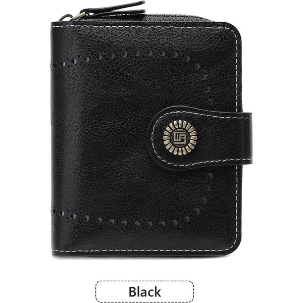 Modny Retro Damski Portfel KróTki SkłAdany Na Pół Etui Na Karty Wielokieszeniowy Zapinany Na Zamek Portmonetka Na Monety SkóRa PU Klamra Mini KopertóWka MałY Portfel Black-image