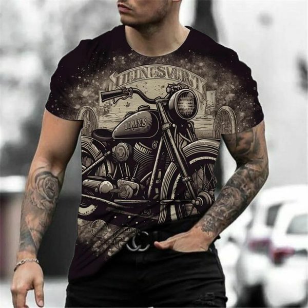 Koszulka Motocyklowa MęSka 3D Print KróTki RęKaw Vintage Classics Tshirt Dla MężCzyzn Street Ride Biker Koszulki Topy Oversized T-Shirt M Gray-image