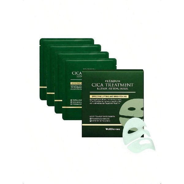 Tratamiento Mascarilla Cica Premium Wellderma 4 Uds.(25G) Mascarilla Facial De Hidrogel Para Piel Sensible Centella AsiáTica Calmante Reparadora Reafirmante Cuidado De La Piel Coreano Black-image