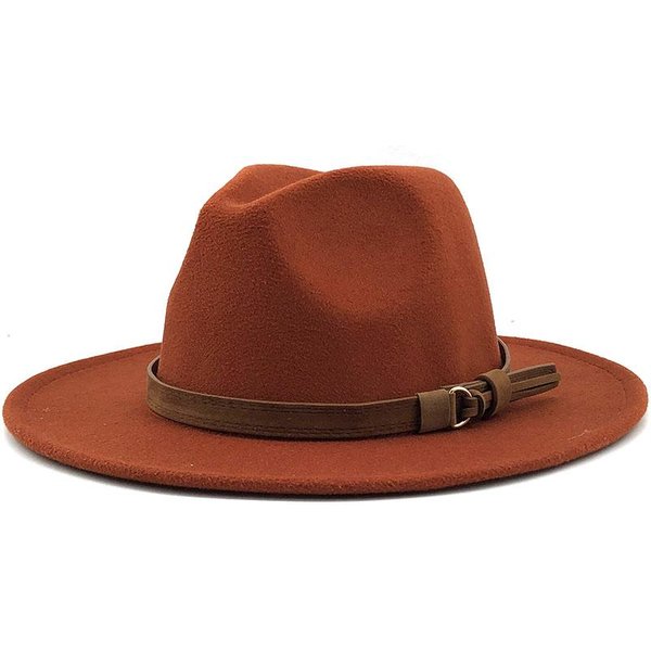 Proste Kobiety MężCzyźNi WełNiany Kapelusz Fedora Ze SkóRzaną WstążKą DżEntelmen Elegancka Dama Szerokie Rondo Jazz KośCiół Panama Czapka Sombrero 56-58-60CM 56-58CM Brown-image