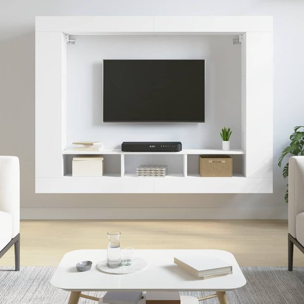 Vidaxl Mueble Bajo Tv, Blanco, 152X22X113 Cm, Material Derivado De La Madera-image