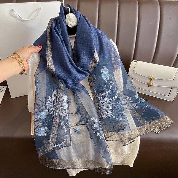 DłUgi Haftowany Kwiatowy Jedwabno-WełNiany Szal Szale Chusty Kobiety Bufandas Foulard Chustka Na GłOwę HidżAb Szale Pashmina Bandana Poncho 80X190Cm Black-image