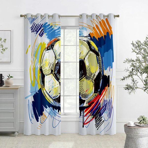 Cortinas De FúTbol Coloridas 3D Con DiseñO De Salpicaduras De Tinta, Cortinas De FúTbol ArtíSticas, 2 Paneles, DecoracióN Para HabitacióN De NiñOs, Dormitorio, Sala De Estar Y BalcóN W60Xh100(Cm)X2Pcs&Rod Pocket-image