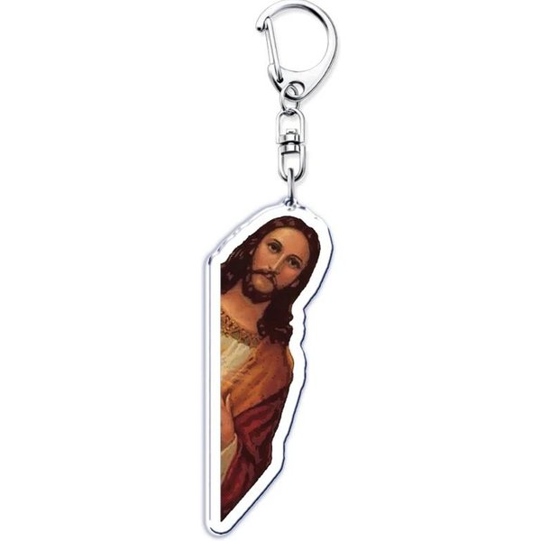 Llavero Divertido JesúS Está Mirando Vi Eso Meme Llaveros Anillo Para Accesorios Colgante De Bolso Llavero JoyeríA Regalos Para Fans White-image