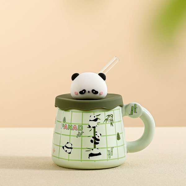 Urocza Seria Panda Ceramiczny Kubek Miska Kreatywny Kubek Na Wodę PamiąTka Kubek Panda Z Pokrywką Kubek Do Kawy Prezent Cup + Lid-image
