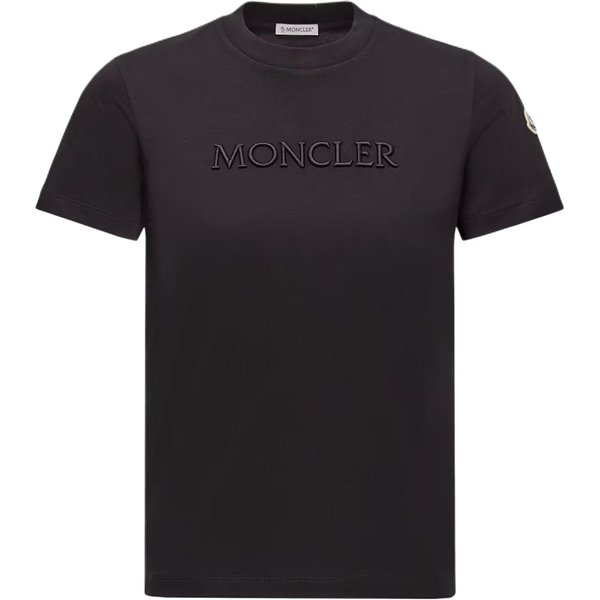 Moncler BawełNiany T-Shirt Z OkrąGłYm Dekoltem I KróTkim RęKawem, Jednolity Kolor, Z Haftowanym Logo W Tym Samym Kolorze, Damskie Topy L10938C0002189AUO999 S Black-image