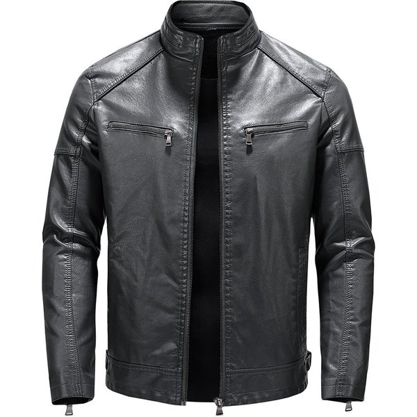 Chaqueta De Cuero SintéTico Para Hombre, Nueva Chaqueta De Cuero De PU Para Hombre, Cuello Alto Corto, Chaqueta De Cuero Estilo Locomotora Para JóVenes, OtoñO E Invierno 4XL-image