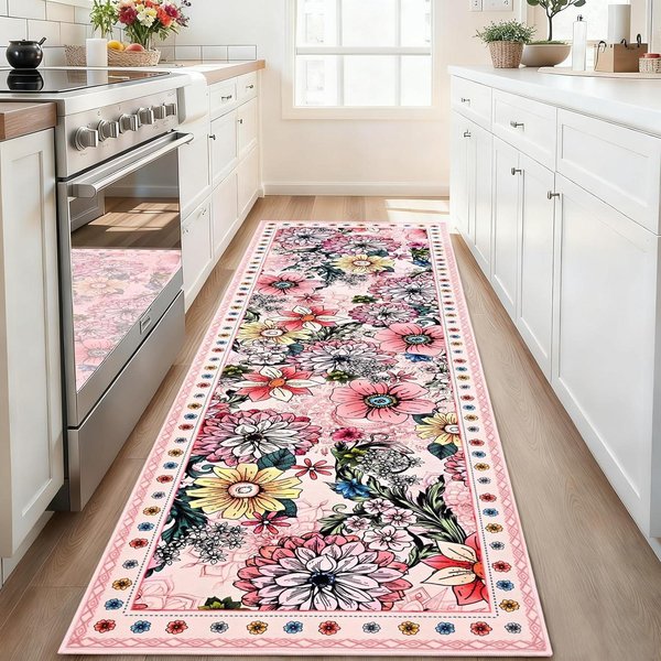 Retro Dywanik Biegacz Kwiatowy Kolorowy WzóR Kwiatowy MięKki AntypośLizgowy Dekoracja Domu Mata PodłOgowa Do Salonu Sypialni Kuchni 40X120CM-image