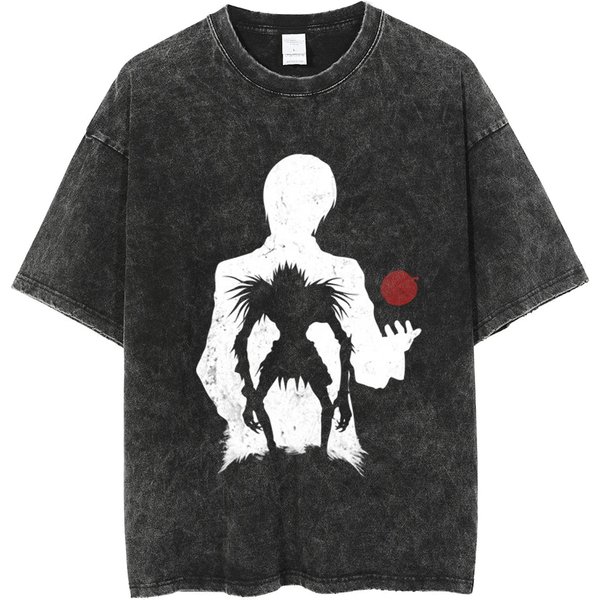 Camiseta Estampada Anime JaponéS CláSico Death Note Hombre Lavada Oversize Retro Streetwear AlgodóN Manga Corta Ropa Casual Holgada Femenina Masculina Ropa M Black-image