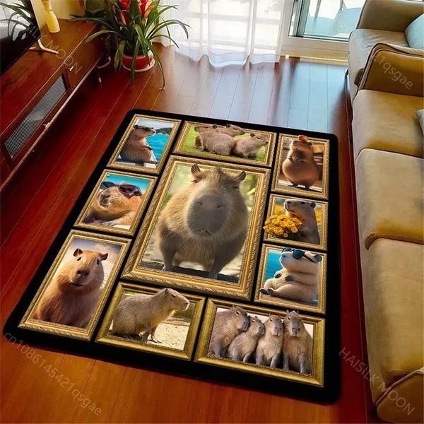 Ciekawy Dywan Z Wzorem Kapibary 3D! Sypialnia Salon Biuro Dywan AntypośLizgowy DostęPny Na Cztery Pory Roku Wielorozmiarowy Szybka Dostawa 40X60Cm (16X24In) Black-image