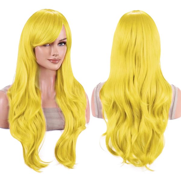 Sztuczne WłOsy DłUgie ŻółTe Lolita Faliste Peruka Cosplay Peruki Anime ŻEglarz Wenus Kostium Na Halloween Peruka Mami Tomoe Dla Kobiet 28Inches Yellow-image