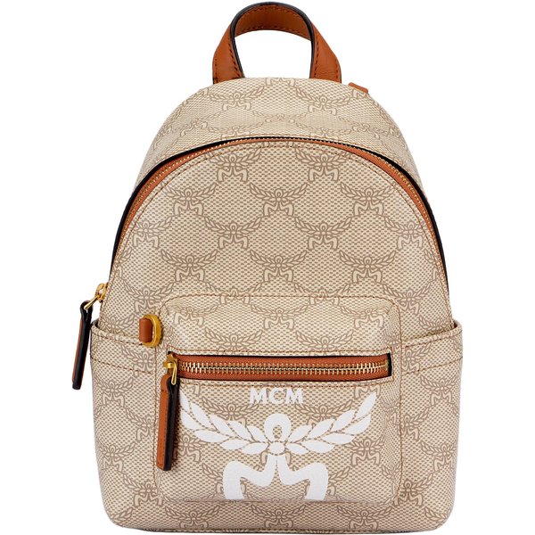 MCM Stark Lauretos Monograma Lona Recubierta Y Cuero Mini Mochila Mochila Para Mujer Beige MMKESVE03I9001 Basic Set (Bag+Dust Bag)-image