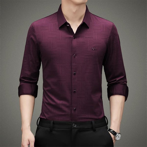 Camisa De Manga Larga Para Hombre, Estilo Nuevo De Primavera Y OtoñO, Informal, Sin Costuras, Holgada, Para Hombres JóVenes Y De Mediana Edad, Tendencia De Moda Para Papá Xxxxl Blue-image