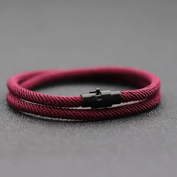 Prosty Styl MęSka Bransoletka Z Liny PodwóJna Warstwa Survivalowa Bransoletka Homme Akcesoria Prezent Dla ChłOpaka Magnetyczne ZapięCie Pulsera Hombre Joias 20Cm Black-image