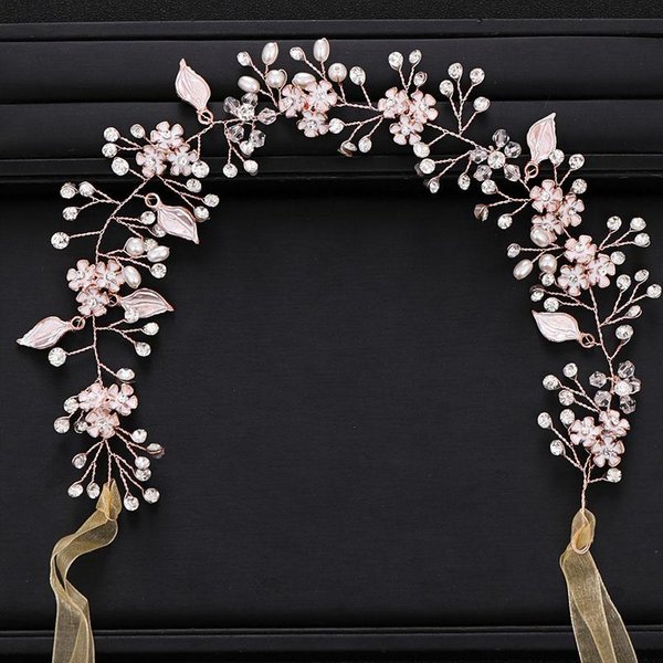 JoyeríA De Moda Hecha A Mano Para El Cabello De Boda Hoja Flor Color Plata Perla Cristal Diadema Tocado Nupcial Tocado De Fiesta De Princesa-image