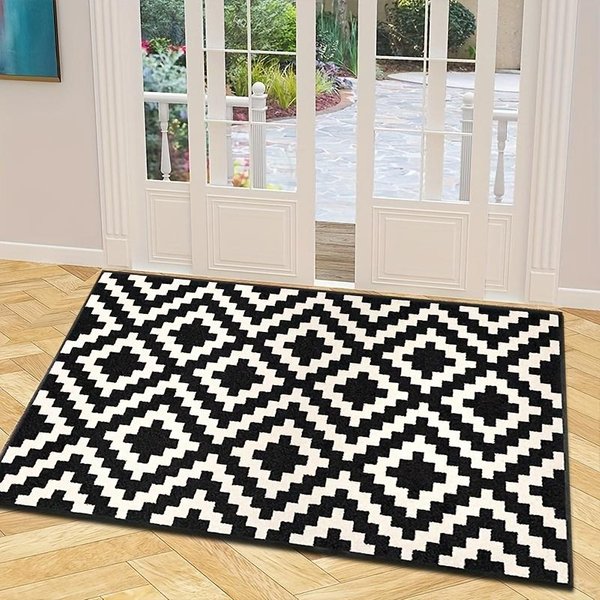 Maroko Geometryczna Wycieraczka Czarno-BiałA AntypośLizgowa Zmywalna Mata PodłOgowa WewnęTrzna ZewnęTrzna Dywanik Na Ganek WystróJ Domu 40X60Cm 16X24Inch-image