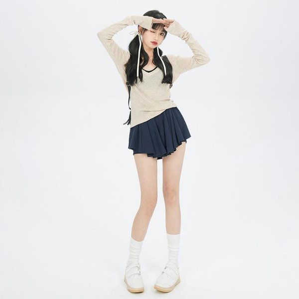 Falda Estilo Ballet Con Cintura Alta Ajustada Y VersáTil Falda LíNea A Falda Plisada AntiexposicióN Nuevo Estilo Verano XL Beige-image