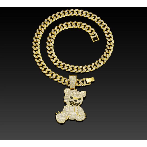 Collar Con Colgante De Oso Hip Hop Para Hombre Mujer Con Cadena Cubana De Cristal De 13 Mm Iced Out Bling Bling Collares JoyeríA Hiphop Punk Black-image