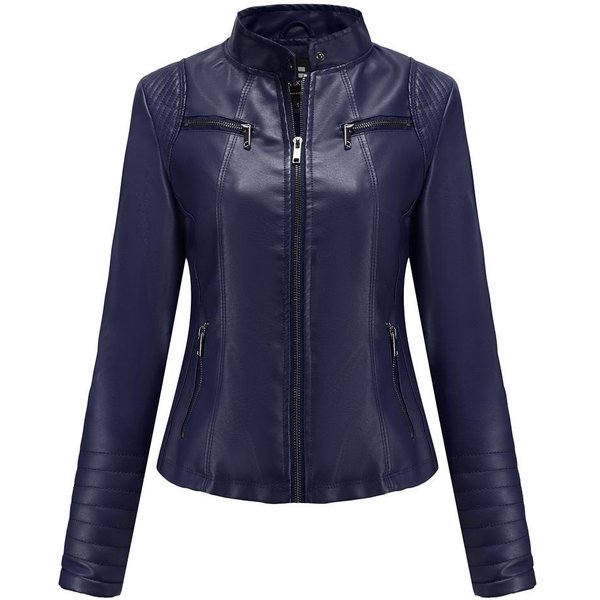 Nueva Chaqueta De Cuero Para Mujer Chaqueta De Cuero Fina De Primavera Y OtoñO Para Mujer De Estilo Europeo Y Americano Chaqueta Corta De Moda Para Mujer Xxxl Blue-image