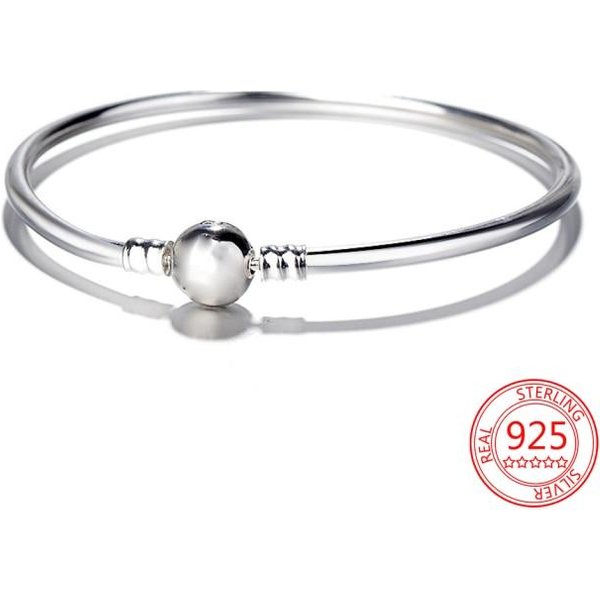 Venta De Pulsera RíGida Con Cierre De CorazóN Sencillo De Plata De Ley 925, Pulsera Con Dijes, JoyeríA De Moda 19Cm White-image