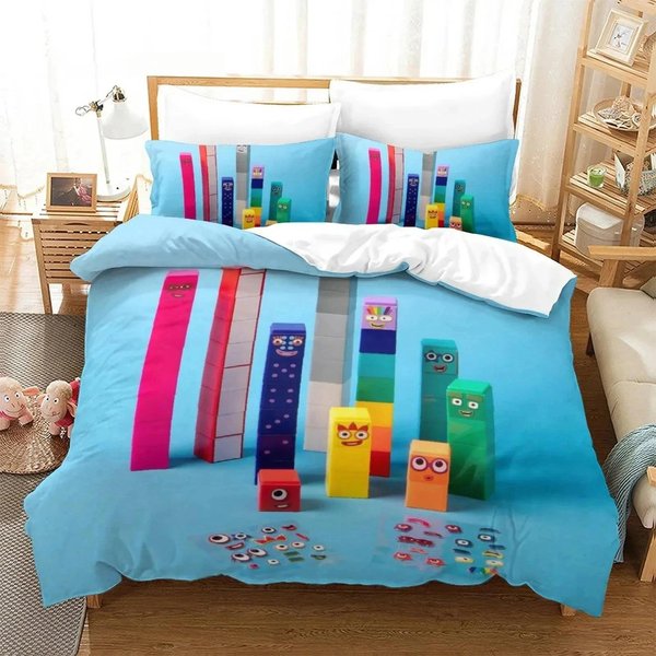 ColeccióN De Ropa De Cama Cartoon Numberblocks Funda NóRdica ColeccióN De Cama Funda De Colcha Funda De Almohada EdredóN TamañO King Queen NiñOs Adulto EU Single(135X200Cm)-image