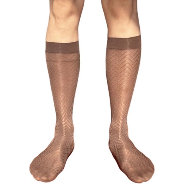 Calcetines De Negocios Para Hombre Ultra Finos Y Duraderos Rayas Calcetines Transparentes Debajo De La Rodilla Calcetines Transpirables De Nailon A Media Pantorrilla Ocasiones Formales One Size-image