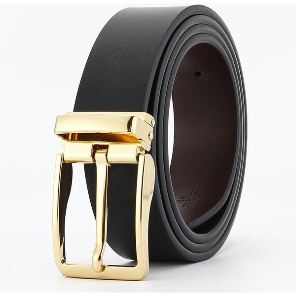 CinturóN De Hombre Con Hebilla De Pinza Piel De Vaca Genuina Coreano De Negocios Y Casual CinturóN De Piel De Vaca De Segunda Capa CinturóN De Hombre 110-130CM Black-image