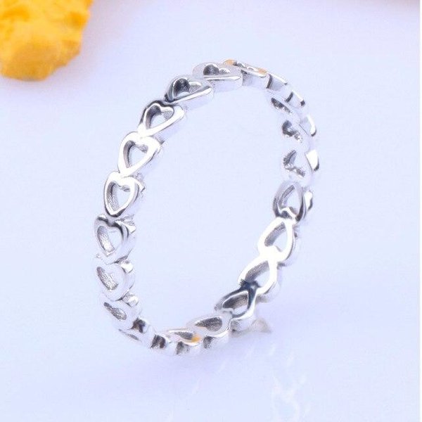 925 Sterling Silver Pan Ring Romantyczny PierśCień W KształCie Serca Drążą TróJkolorowy PierśCień Dla Kobiet Wedding Party Moda BiżUteria 10 White-image