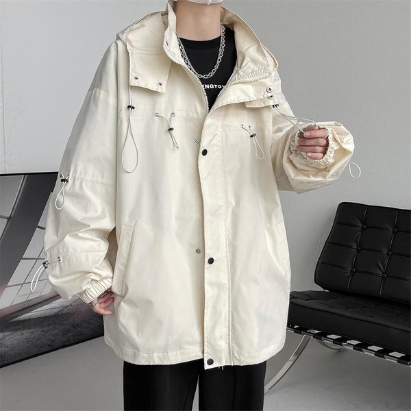 Chaqueta Gabardina Para Hombre, Primavera Nuevo Estilo Hong Kong Casual Ropa Para Hombre, Tendencia Estudiantil Adolescente Chaqueta Para Hombre Con Capucha 5XL Albaricoque-image