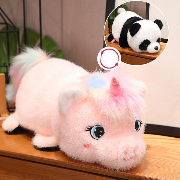 MuñEco Panda Volteable Nuevo Lindo Dibujo Animado Unicornio Juguete De Peluche MuñEca Regalo De CumpleañOs NiñA 25Cm Gray-image