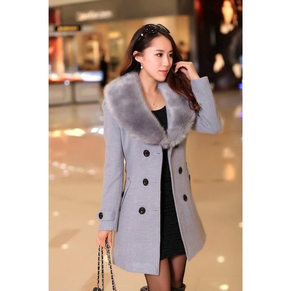 Abrigo De Lana Para Mujer De Talla Grande OtoñO E Invierno Abrigo De Lana De Doble Botonadura 5XL-image