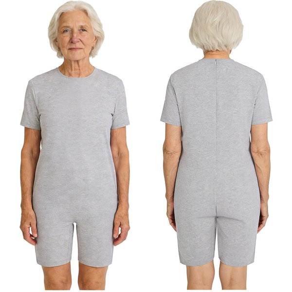Mono Adaptativo Unisex S-3XL: Mono Con Cremallera Trasera Anti-Deslizamiento, Manga Corta De FáCil Cuidado Para Personas Mayores Y Con Necesidades Especiales 3XL Gris-image