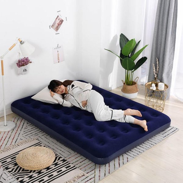 Cama Inflable De Doble Espesor, Cama Individual/Doble Con CojíN De Aire, Cama De Aire Plegable Para Exteriores, Cama Perezosa DoméStica Double Bed Azul-image