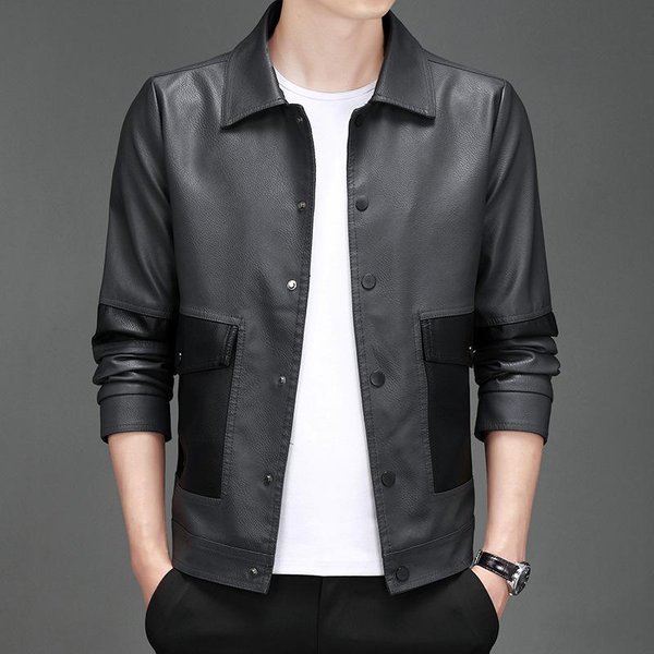 Chaqueta De Cuero SintéTico Para Motocicleta Hombre Primavera Y OtoñO Casual Solapa Chaqueta Fina Ropa Ajustada Para Hombre 5XL Black-image