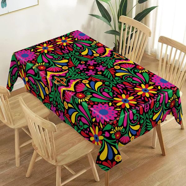 MeksykańSki Kwiatowy Ptak Dzień ZmarłYch Obrus Na Dekorację StołU Zmywalny Meksyk Dia De Los Muertos Obrus Dekoracja Imprezy Fiesta 100X145Cm Pink-image