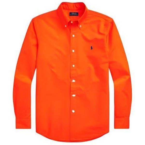 Polo Ralph Lauren SS23 Color SóLido Cuello De Punta Bordado De Pony Camisa De Manga Larga Para Hombre Camisas Naranja MNPOWOV16821984-800 S Orange-image