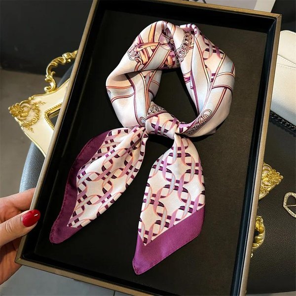 Modny Damski Szalik Z Nadrukiem Pashima Jedwabny Szalik Kwadratowy Szal Dekoracyjna Opaska Na GłOwę Szyję Luksusowy WzóR Bandana Szalik WstążKa 70Cm 70X70Cm-image