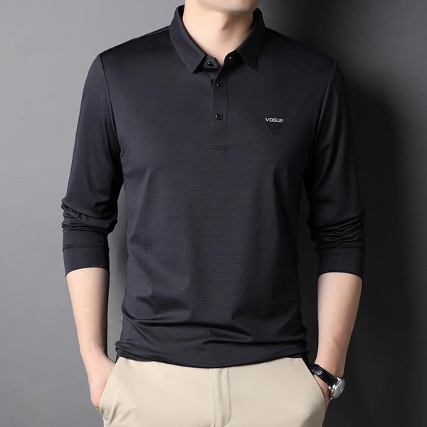 Camiseta De Manga Larga Nueva De Primavera Y OtoñO Para Hombre, Camiseta Para Hombre De Mediana Edad, Ropa De Papá, Cuello Polo, Color SóLido, Polo, Camiseta Interior, Moda 3XL-image