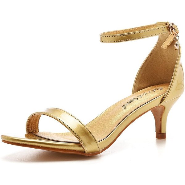 SandałY Na Cienkim Obcasie 5 Cm W Kolorze ZłOtym Z Odkrytymi Palcami, Pasek, SandałY Na KróTkim Obcasie, śRednim Obcasie, Z Klamrą Na Kostce, Damskie Buty 43 Beige-image