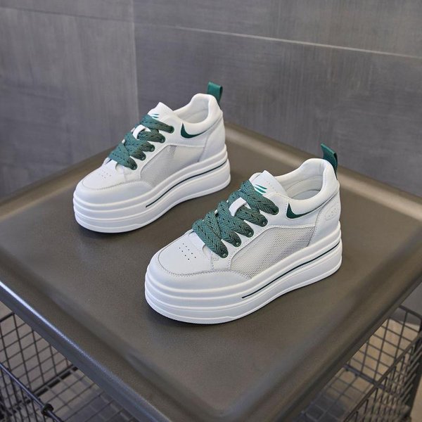 8Cm Zapatillas Gruesas Nuevas De Cuero Genuino Vulcanizadas Zapatos De TacóN Grueso Para OtoñO Plataforma CuñA Moda Dama Zapatos De Primavera 40 Gray-image