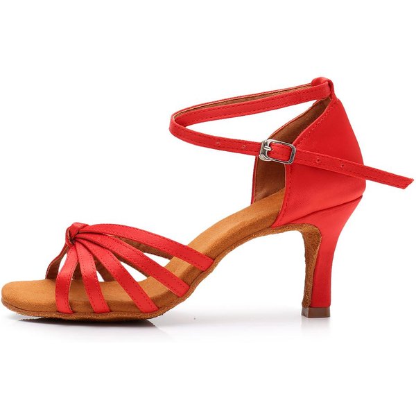 Damskie Buty Do TańCa Latynoskiego Satynowe Buty Do TańCa Towarzyskiego 7 Cm Obcas 38 Czerwony-image