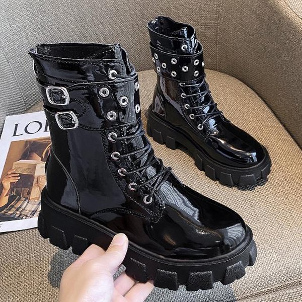 35 -43 Zapatos De Mujer Para OtoñO / Invierno Nuevos Europeos Y Americanos De CañA Corta Mujer TacóN Alto 5Cm Botas Martin 35 Negro-image