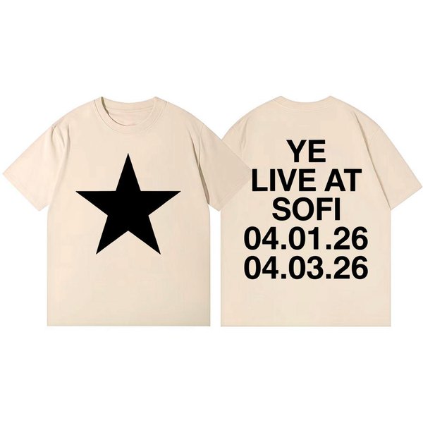 Rapero Kanye West Tour 2026 Camiseta De Merchandising Unisex Moda Femenina Hip Hop Camisetas De Manga Corta AlgodóN De Alta Calidad Camiseta Oversize L Beige-image